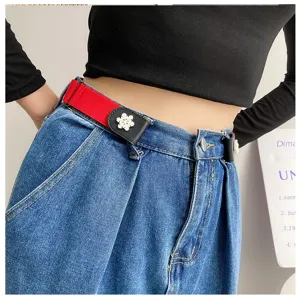 Elastic lazy belt for women, punch-free stretch waist belt with cute snowflake decoration.