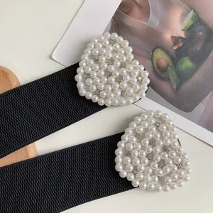 Femme perle coeur élastique ceinture large vintage robe manteau accessoire decoratif
