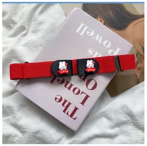 Red elastic lazy belt for women with cute cartoon rabbit decoration, punch-free waist strap.
