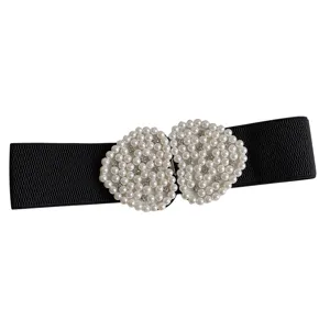 Femme ceinture large élastique avec boucle cœur perle vintage robe manteau ceinture déco
