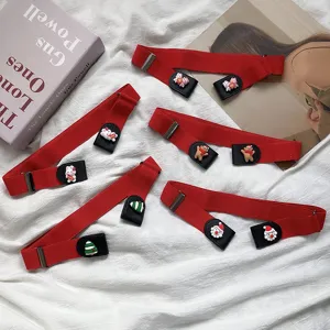 Women Elastic Stretch Belt Punch Free Waistband Cute Cartoon Animal Design Red Casual Fashion Waist Accessory