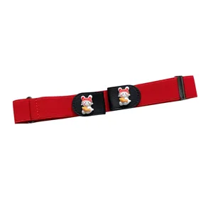 Cute red elastic lazy belt for women with adorable cartoon rabbit charms, buckle-free design.
