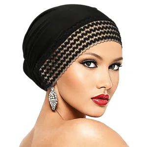 Damen Spitzenborte Turban Hut Polyester Einfarbig Stretch Kopfbedeckung Atmungsaktiv Casual Tägliche Mode Muslim Hijab Kappe