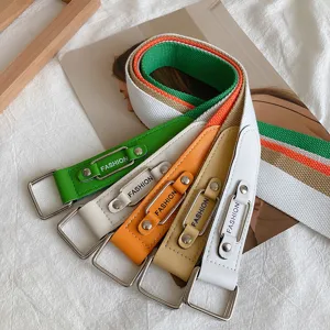 Colorful canvas bag strap replacement with metal square buckle, stylish fashion decorative belt.