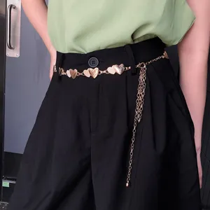 Cadena de cintura de corazón dorado para mujer moda cinturón de metal pantalón elegante