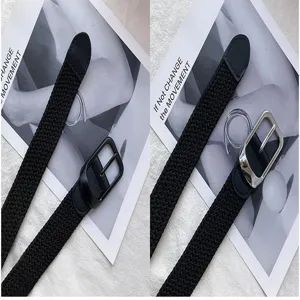 Holeless pin-buckle braided belt, minimalist elastic nylon strap for men and women daily wear.