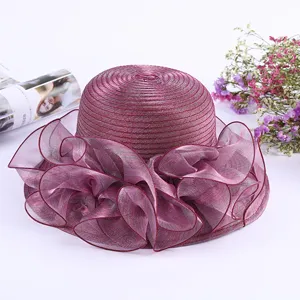 Women Summer Organza Sun Hat Korean Style Ruffle Wide Brim Beach Hat UV Protection Casual Sunshade Hat Female
