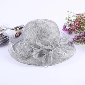 Women summer sun hat elegant grey organza ruffled beach hat UV protection fisherman hat