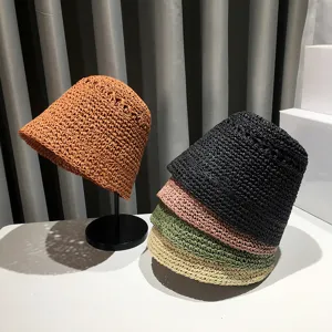Chapeau cloche de paille pour femme été bob crocheté style japonais chapeau de soleil.