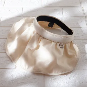 Chapeau de soleil vide beige plissé visière anti UV casquette été plage chapeau femme.