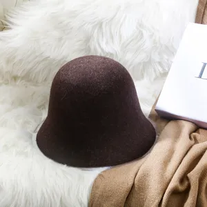 Donkerbruine wollen emmerhoed voor dames, herfst winter warme vilt bassinhoed Britse stijl hoed.