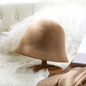 Bruine wollen vilt emmerhoed vrouwen retro herfst winter klokhoed stijlvolle warme casual hoed