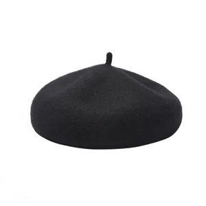 Boina clásica de lana negra para mujer, elegante sombrero de pintor de invierno para estilos.