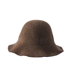 Women wool felt bucket hat autumn winter vintage wide brim wavy cloche hat for ladies.