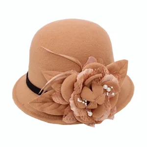 Chapeau cloche feutre vintage femme chapeau melon élégant hiver décoration plume fleur