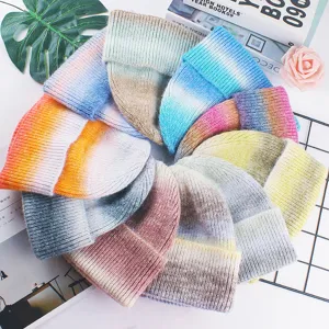 Bunte Farbverlauf Strickmütze für Damen, Herbst Winter warme weiche Beanie Wollmütze.