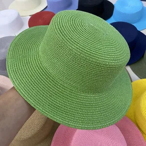 Chapeau de paille plat femme été plage chapeau de soleil vacances chapeau de paille vert