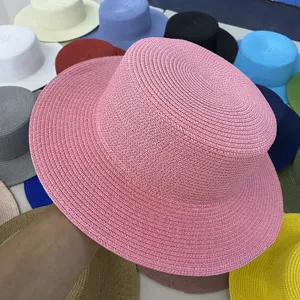 Chapeau de paille plat femme ete plage chapeau de soleil paille coloree details vue
