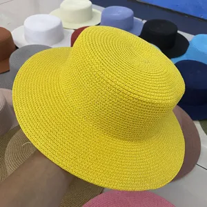 Chapeau de paille plat femme ete plage chapeau de soleil affichage detaille produit.