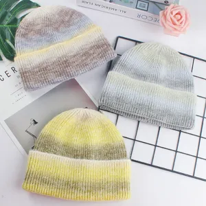 Farbverlauf Strickmütze Damen Winter warm weich dick Slouchy Beanie Mütze lässig