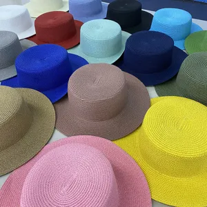Chapeau de paille coloré pour femmes, chapeau de soleil d'été plat pour vacances.