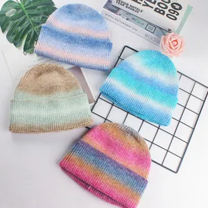 Farbverlauf Strickmütze Damen Herbst Winter warme slouchy Wollmütze Paare modische Alltagsmütze