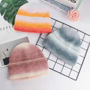 Farbverlauf Strickmütze Damen Winter warme Slouchy Beanie Mütze im 3er Set Stil