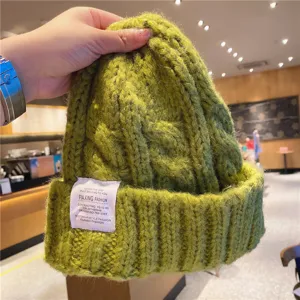 Bonnet en tricot épais pour femme, chaud hiver, couleur unie, bonnet slouchy décontracté