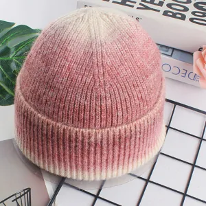 Rosa Farbverlauf Strickmütze Winter warme Slouch Beanie dicke Wolle Kappe für Damen