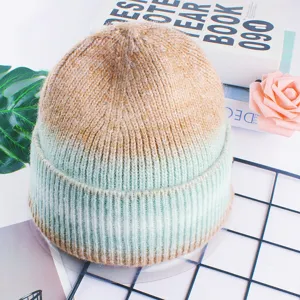 Farbverlauf Strickmütze Damen Herbst Winter warme slouchy Wollmütze stylische Beanie Mütze