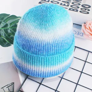Farbverlauf Strickmütze Winter warm slouchy Freizeitmütze Beanie für Damen neu schön