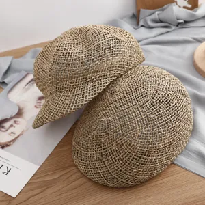 Sombrero de boina de paja tejida hueca de verano transpirable ligero casual octogonal