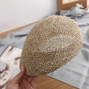 Boina de paja trenzada verano transpirable casual sombrero pintor textura natural detalle vista