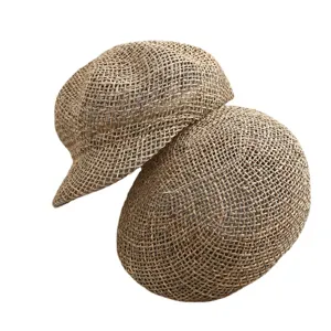Gorra Newsboy de Paja para Mujer Sombrero de Pintor Calado Transpirable Vintage Casual Protección Solar Gorra Octogonal