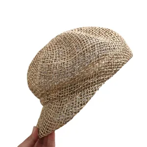 Sombrero de boina de paja hueca transpirable de verano, gorro de sol pintor vintage mujer.