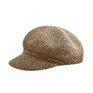 Gorra de periódico de paja de verano sombrero de sol hueco transpirable estilo británico elegante