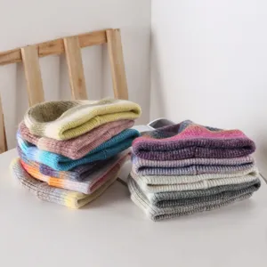 Farbverlauf Strickmütze für Damen Winter warme Wolle Slouchy Beanie bunte Mütze stilvoll