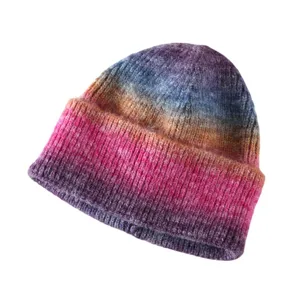 Bunte Farbverlauf Strickmütze Damen Winter warme Slouch Beanie weiche Freizeitmütze