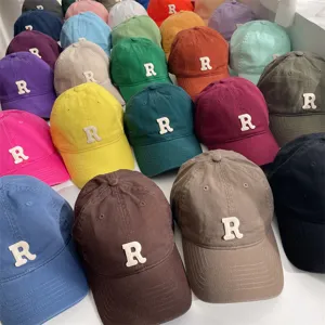 Casquette de baseball en coton avec broderie R, chapeau de sport décontracté multicolore.