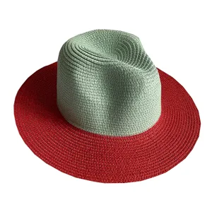 Stylish two-tone straw panama hat for women, perfect for summer beach sun protection and casual wear.
