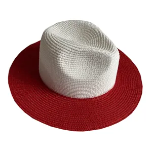 Two-tone straw Panama hat for women, stylish summer beach sun hat and casual jazz cap.