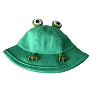 Cute green frog bucket hat for women spring summer Japanese style cartoon sun protection cute
