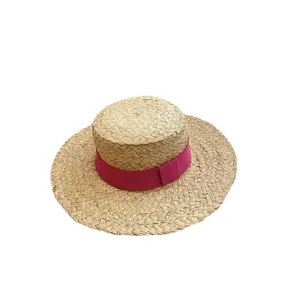 Vrouwen raffia platte strohoed zomer strand zonbescherming casual reizen mode hoedje