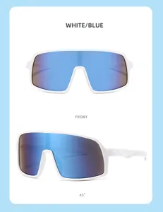 Gafas de sol deportivas infantiles con montura blanca y lentes reflectantes azules para ciclismo.