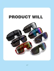 Vista detallada de gafas de sol deportivas de ciclismo de una pieza con varios colores.