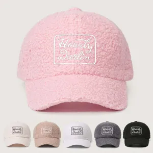 Casquette de Baseball Décontractée en Polyester Peluche Velours Teddy Motif Lettre Bord Incurvé Réglable Pour Plein Air Décontracté Unisexe Quotidien
