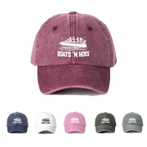 Washed Distressed Polyester Baseball Cap Vintage Letter Boat Printed Curved Brim Sunshade Adjustable Outdoor Sport Hat For Men Women