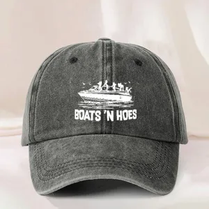 Distressed washed cotton baseball cap with graphic print, adjustable outdoor casual hat