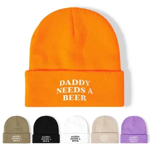 Daddy Needs A Beer Letter Geborduurde Muts Warme Winter Acryl Gebreide Skull Cap Voor Heren Dames Casual Outdoor