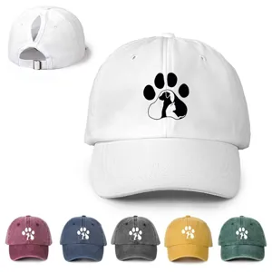 Women Ponytail Baseball Cap With Dog Cat Paw Print Digital Printed Polyester Adjustable Outdoor Sun Hat Casual Curved Brim Cap